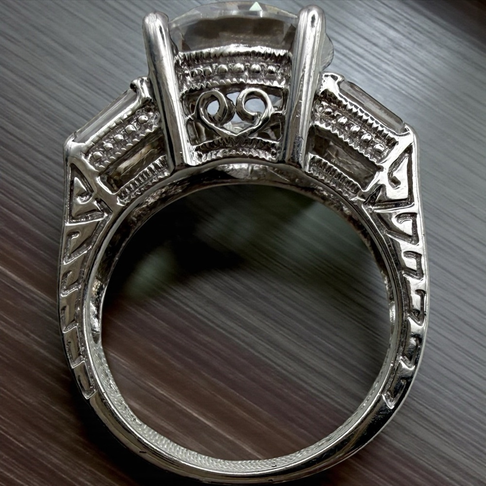Cocktail Ring CZ 925 Signed GSK Size 7 Filigree sterling silver Mossanite 21.04G - Picture 8 of 13